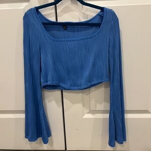 Blue Square Neck Flare Sleeve Top